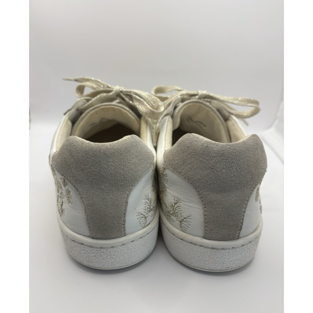 JOHNNY WAS Embroidered Leather Sneakers Vixie Floral Gold Gray - Size 9 White - Picture 3 of 12